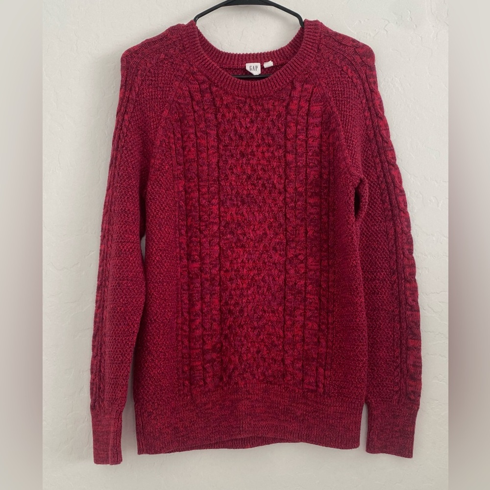 44 Gap Sweater Women's Medium Red Cable Knit Crew Neck Sweater Casual Preppy